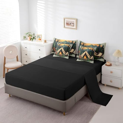 Erosebridal 7 Piece RV Camper King Comforter Set,Camping Chairs Tent Bedding Set with Sheets for Kids Adults,Mountain Forest Bed Set Travel Trailer Bunk Bedding Sets with Fitted Sheet+Flat Sheet