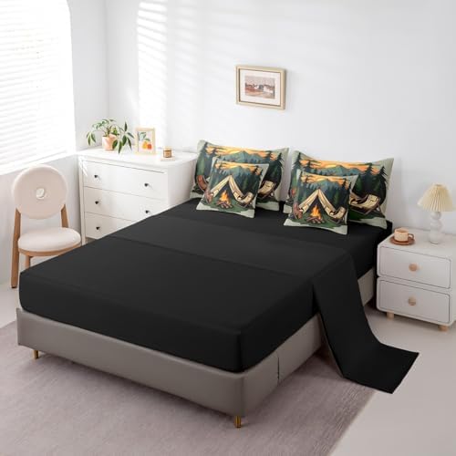 Erosebridal 7 Piece RV Camper Twin Comforter Set,Camping Chairs Tent Bedding Set with Sheets for Kids Adults,Mountain Forest Bed Set Travel Trailer Bunk Bedding Sets with Fitted Sheet+Flat Sheet