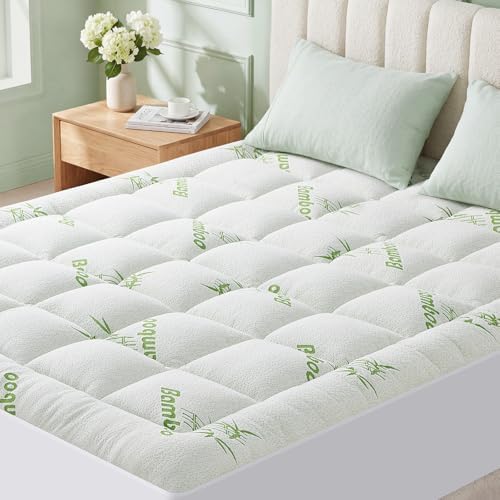 Twin Size Mattress Topper Viscose Made from Bamboo, Extra Thick Quilted Pillow Top, Naturally Cooling & Breathable for Hot Sleepers, Back Pain Relief, Deep Pocket Skirt Fits 6-18", Green