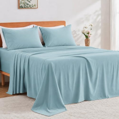 GOKOTTA 4 Piece Queen Sheet Set - Soft, Breathable & Cozy - Baby Blue