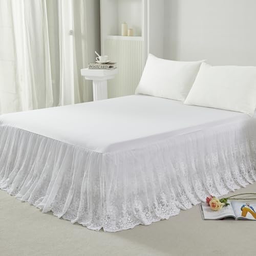 Brandream Lace Bed Skirt Twin Size White 18 Inch Drop Romantic Dust Ruffle Split Corners Bed Sheets Cover Excellent Quality