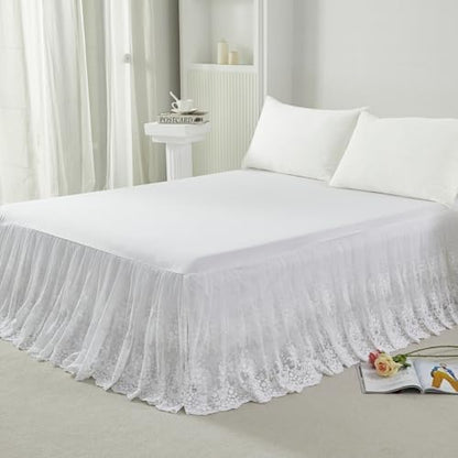 Brandream Lace Bed Skirt Twin Size White 18 Inch Drop Romantic Dust Ruffle Split Corners Bed Sheets Cover Excellent Quality