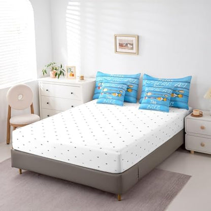 Erosebridal Lake Life Comforter Set Queen Size,Hawaii Boat Paddle Bedding Set for Kids Teens,Rustic Farmhouse (Comforter+Fitted+Flat Sheet+2 Pillowcases+2 Throw Pillow Covers) 7 Pieces Bed Set