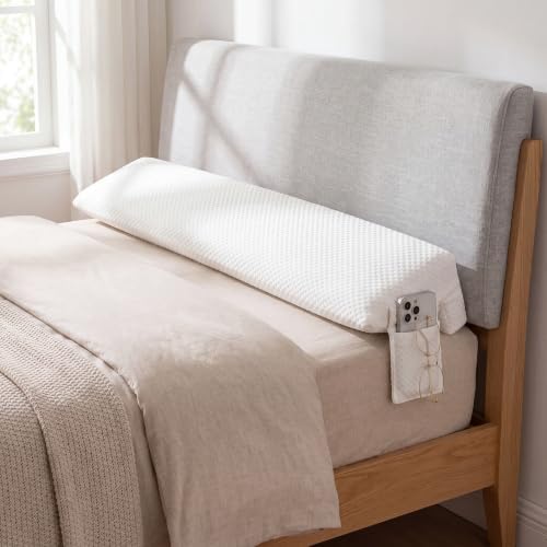 Novabright 54"x8"x5" Bed Wedge Pillow Gap Filler for Headboard Gap Filler Bed Wedge Pillow with Side Pocket Gaps Mattress Wedges Gaps Fillers to Stop Items Falling Down, Removable & Washable (White)