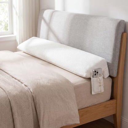 Novabright 54"x8"x5" Bed Wedge Pillow Gap Filler for Headboard Gap Filler Bed Wedge Pillow with Side Pocket Gaps Mattress Wedges Gaps Fillers to Stop Items Falling Down, Removable & Washable (White)