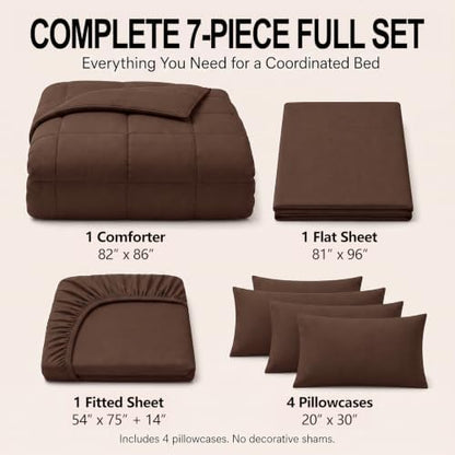 CozyLux Full Size Comforter Sets Brown - 7 Pieces Bed in a Bag