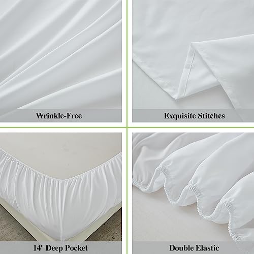 ILAVANDE White Queen Sheets Set 6 Piece,Hotel Luxury Super Soft 1800 Series Microfiber Queen Bed Sheets Set-Wrinkle Free & Breathable-14 Deep Pocket Sheets for Queen Size Bed(Queen,White)