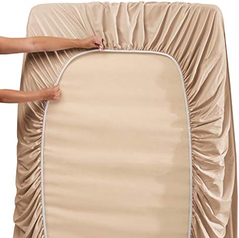 Clara Clark Flex Top King Sheets, 6 Piece Set - Hotel Luxury Sheets for Top Split King Bed, Super Soft Bedding Set, Head Split King Taupe Sand