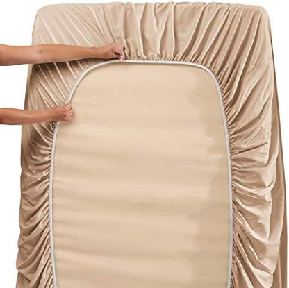 Clara Clark Flex Top King Sheets, 6 Piece Set - Hotel Luxury Sheets for Top Split King Bed, Super Soft Bedding Set, Head Split King Taupe Sand