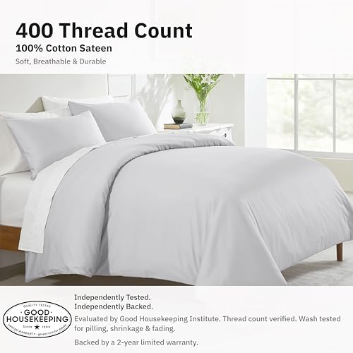 California Design Den Luxury Queen Size Duvet Cover Set, Silver