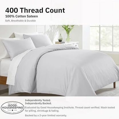 California Design Den Luxury Queen Size Duvet Cover Set, Silver