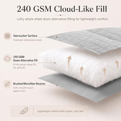 CozyLux King Size Comforter Set 7 Pieces Light Grey Seersucker Bed in a Bag