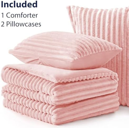 EXQ Home Fluffy Comforter Set Full Size,3 Pieces Bed Set,Pink
