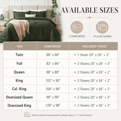 CozyLux Queen Comforter Set, Heathered Emerald Green, 3 Pieces Bedding Sets