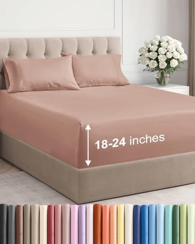 Extra Deep Cal King Sheet Set - 4 Piece Breathable & Cooling Sheets - Mauve