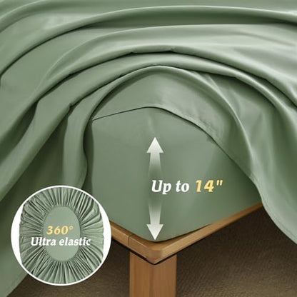 Luxudecor King Comforter Set 7 Pieces Bedding Sets,Olive Green Floral Comforter and Sheet Set,Soft Microfiber Bed in a Bag for All Seasons (Olive Green,104"x90")