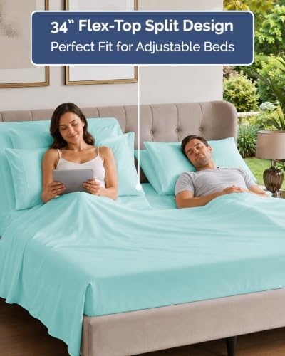 Flex Top Split Head King 6 Piece Sheet Set - Soft & Cooling - Spa Blue