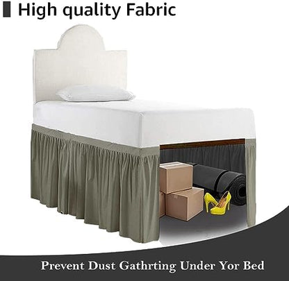 Crown Collection Twin XL 32" Inch Drop Long Dorm Bed Skirt, Ruffled Pattern College Dorm Room Bed Skirts, Split Corner, Easy Care, No Wrinkle Cotton Microfiber Bed Skirt