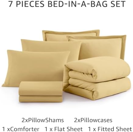 King Size Comforter Set- 7 Pieces Prewashed Bed in a Bag King Bedding Sets