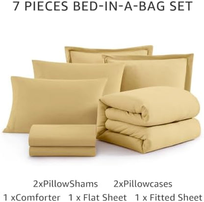 Queen Comforter Set-7 Pieces Soft Prewashed Bed in a Bag Queen Bedding Sets