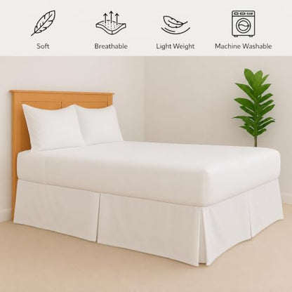 eBeddy Linens Split Corner Bed Skirt Full 14 Inch Drop – 100% Microfiber, – Platform Style, White Solid, 3-Sided Pleated, Tailored Fit, Hidden Storage, Hotel Luxury, Washable