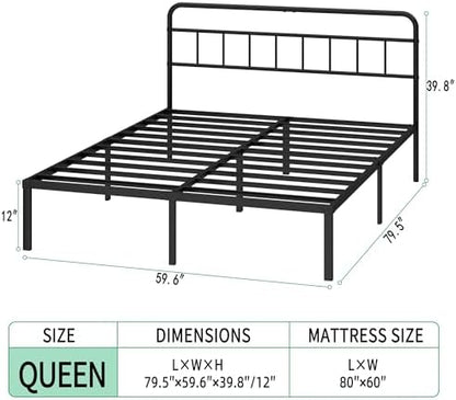 Queen Bed Frame with Classic Headboard, Black