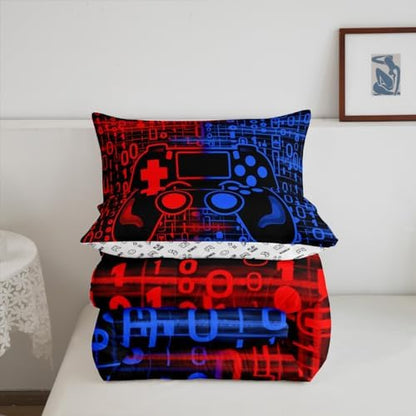 Feelyou Kids Boys Red and Blue Gamer Comforter Set Queen Size