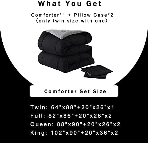 DOWNCOOL Queen Comforter Set -All Season Bedding Comforters Sets with 2 Pillow Cases-3 Pieces Bedding Sets Queen -Down Alternative Black/Grey Queen Size Comforter Sets(88"x92")