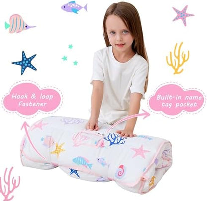 Lasoftan Toddler Nap Mat with Pillow and Blanket, Extra Large Rolled Napping Mats,Slumber Bags for Boys Girls,Kids Sleeping Bag for Daycare, Preschool Travel Camping