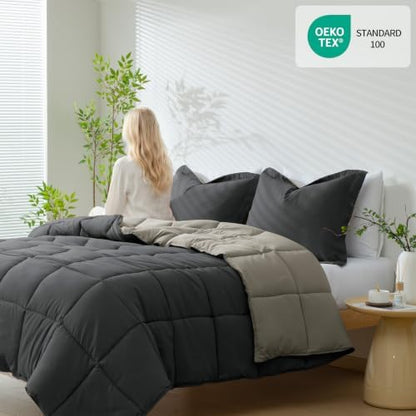 HIG 3pc Gray King Size Bedding Comforter Set Duvet Insert Blanket