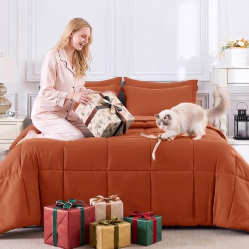 CozyLux King Size Comforter Set, 7-Piece Bed in a Bag, Terracotta