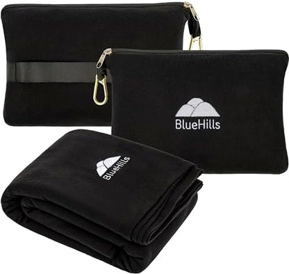 BlueHills Premium Soft Lightweight Travel Blanket Pillow 2 in 1 - Black