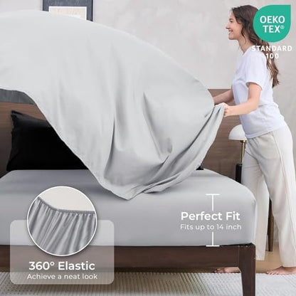 HEVUMYI 7-Piece Oversized Queen Comforter Set, Black & Light Grey Bed in a Bag