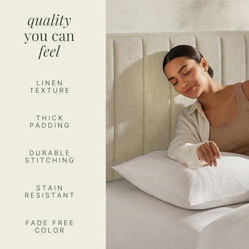 Nestl Upholstered Full Headboard - Easy Assemble Channel Stitched Headboard Full Size - Wall Mounted Headboards with 3D Soundproof Wall Panels Peel & Stick Floating Headboards, Linen