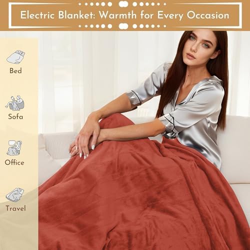 Electric Heated Blanket 84"x90" Queen Size, Brick Red