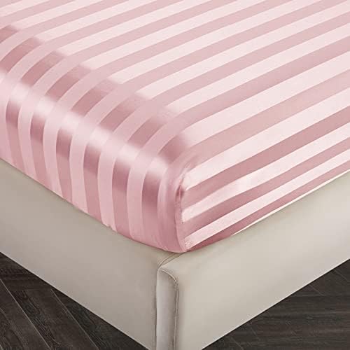 SiinvdaBZX 4Pcs Satin Striped Sheet Full Size Set Italian Style Blush Pink