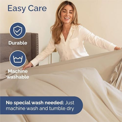 Split King 7 Piece Bed Sheet Set - Comfy, Breathable & Cooling - Wheat