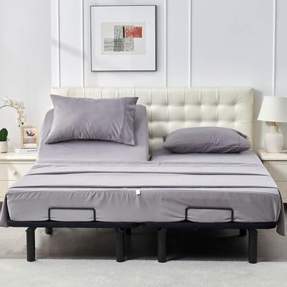 Kingnex Half Split Top King Sheets Set for Adjustable Bed Grey