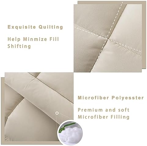 DOWNCOOL King Size Comforter Set -All Season Bedding Comforters Sets with 2 Pillow Cases -3 Pieces Bed Set Down Alternative King Bedding Set -Beige King Comforter Set(102"x90")