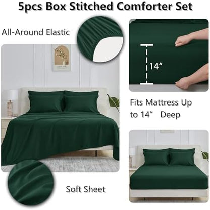 CozyLux Twin XL Comforter Set, 5-Piece Bed in a Bag, Emerald Green