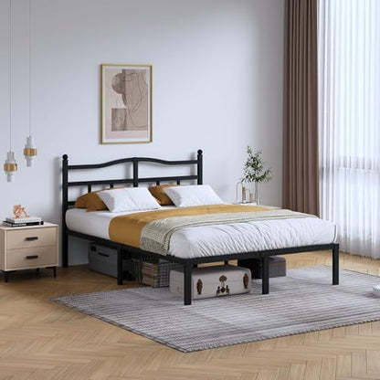 SHOANED Metal Bed Frame with Headboard - 14 Inch King Size Heavy Duty Bedframe Black Basic Steel Slats Platform No Box Spring Needed/Easy Assembly/Noise Free