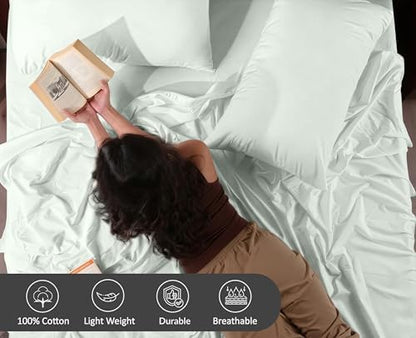 RUVANTI 100% Cotton Percale Sheets Split King Size, Sage Mist