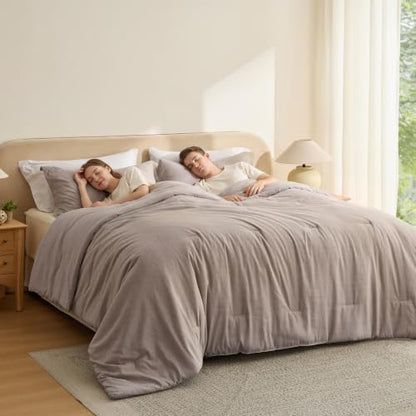 Bedsure Khaki Cal King Comforter Set, Soft Cationic Dyed Bedding Set 3 Pcs