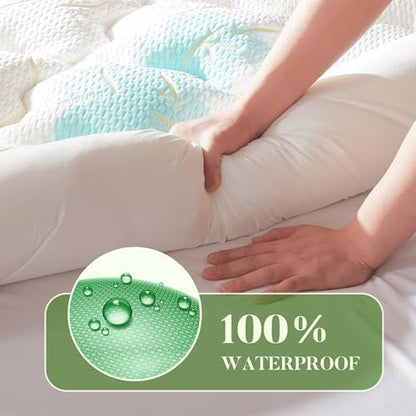 PRIMESOFT King Size Mattress Topper, Thick Pillow Top Mattress Pad，Up to 21 Inch Deep Pocket,Soft Breathable Mattress Pad for Back Pain, Waterproof Protector Cover(Beige)