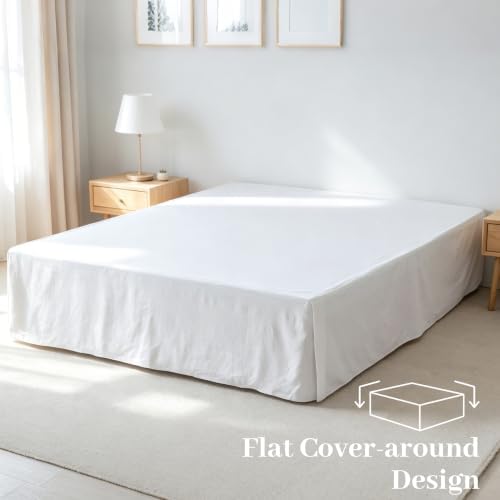 FALUCA Corner Split 16" Bed Skirt - Drop Linen Blend & Platform Pure Cotton, Wrap Around Tailored Drop Dust Ruffle for Farmhouse & Bedrooms, Breathable Cozy, Easy-Fit Bedding (Queen White 16")