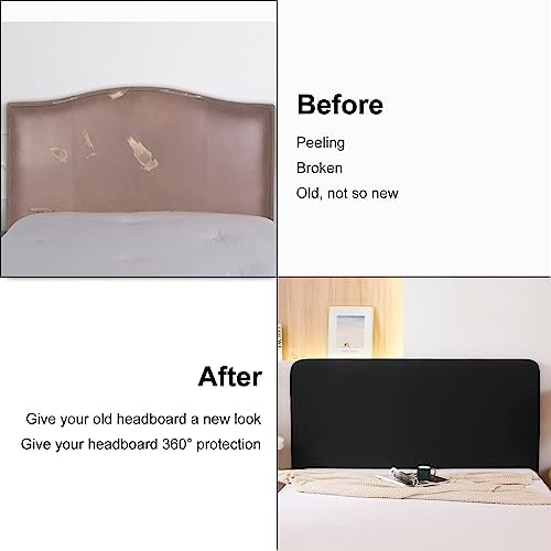 WOMACO Stretch Bed Headboard Slipcover 180 GSM Thick Fabric Solid Color Dustproof Bed Head Protector Cover for Bedroom Décor (Black, 47-55")