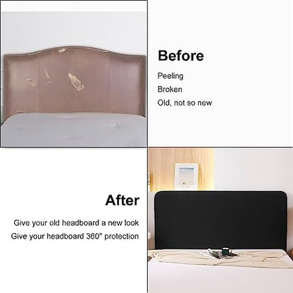 WOMACO Stretch Bed Headboard Slipcover 180 GSM Thick Fabric Solid Color Dustproof Bed Head Protector Cover for Bedroom Décor (Black, 47-55")