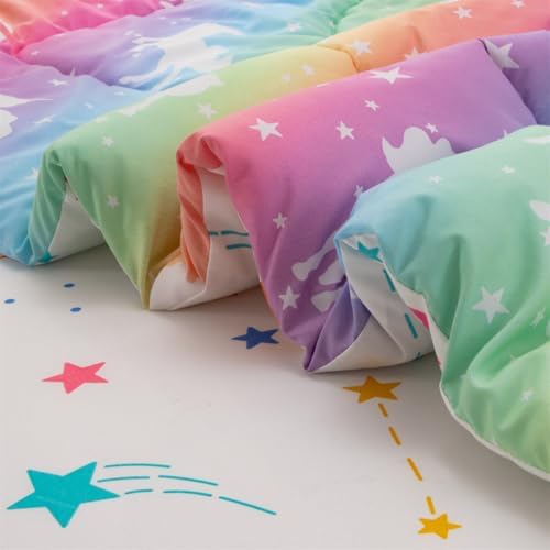 NTBED 5Pcs Glow in The Dark Kid Comforter Set Rainbow Unicorn Queen Bedding