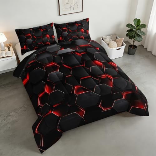 Hexagonal Geometric Comforter Set Twin Size with 2 Pillowcases.