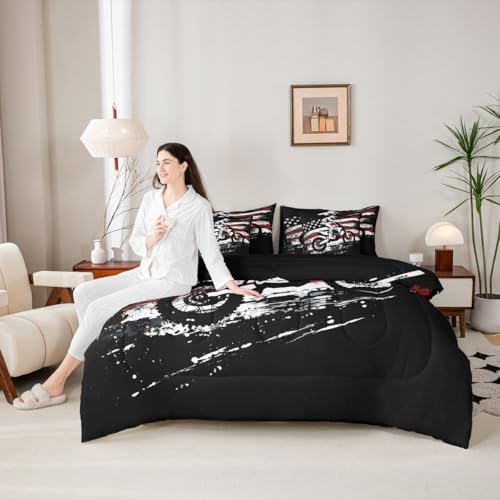 Feelyou Dirt Bike Comforter Set with Sheets 7 Piece King Size Splatter Print Bedding Set for Kids Boys Girls Off-Road Racing Bed in a Bag Outdoor Sports Room Decor Motocross Rider Soft Lightweight
